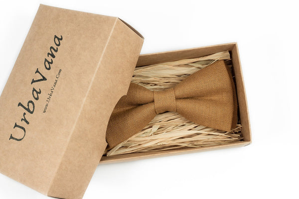 Camel color groomsmen bow tie