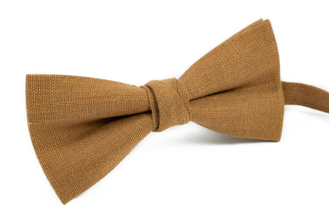 Camel color linen mens wedding bow ties for groomsmen - wedding necktie as gift for men