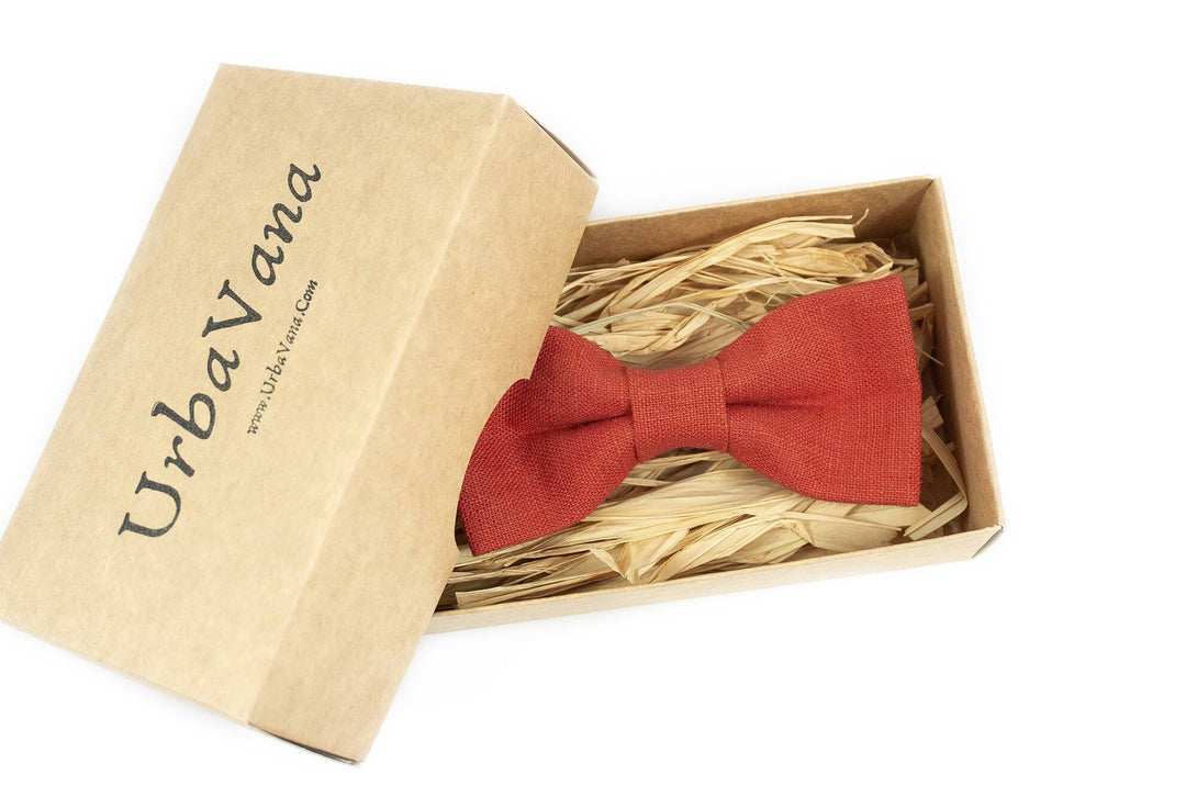 Red brick pre-tied linen groomsmen bow tie for men