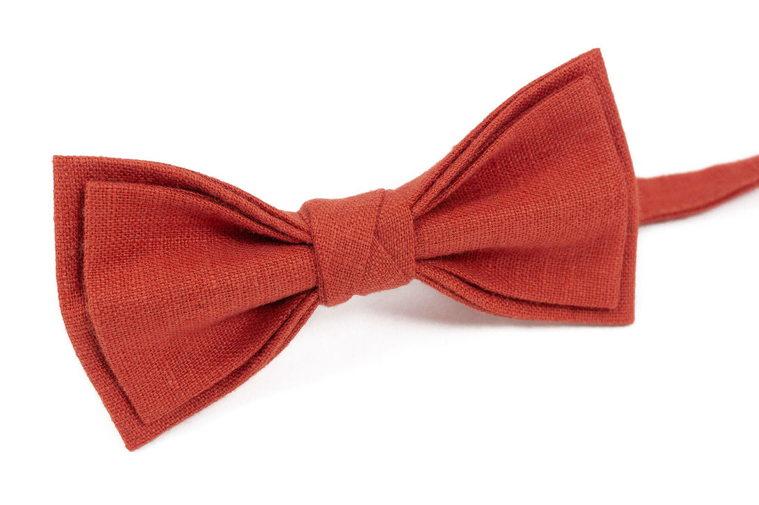 Red Brick color pre-tied bow ties for weddings linen bow ties for men