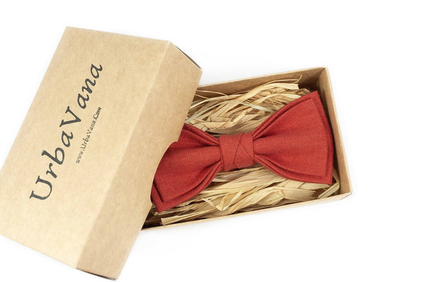 Red Brick color pre-tied bow ties for weddings linen bow ties for men