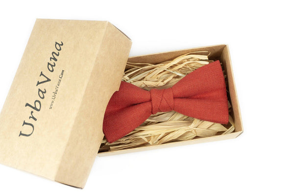 Red brick linen mens wedding bow tie wedding necktie as gift