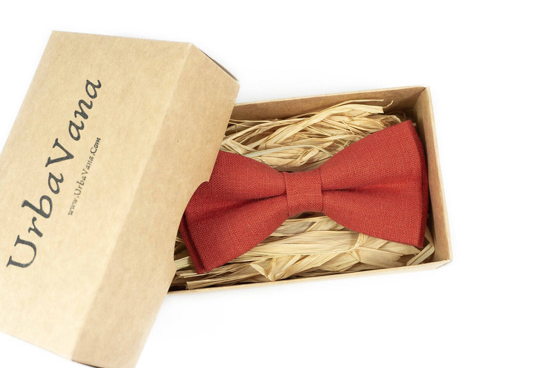 Red brick classic bow ties for wedding - eco-friendly linen