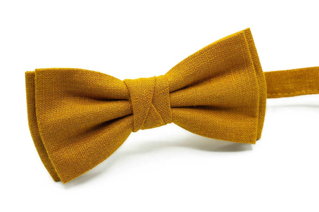 Mustard color linen butterfly bow ties for men and toddler boys / Mustard color rustic wedding neckties for groomsmen and groom gift