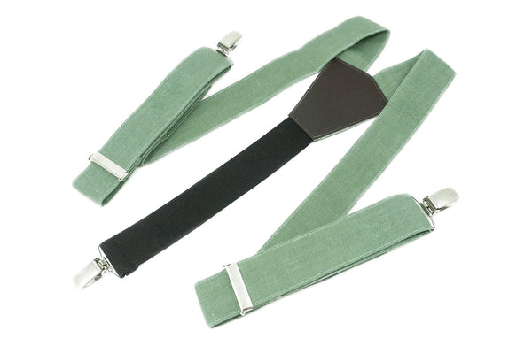Sage green color linen suspenders for men and kids