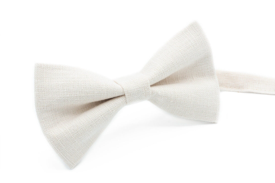 IVORY color pre-tied linen groomsmen bow ties for boho or classic weddings available with matching handkerchief / IVORY color best men ties