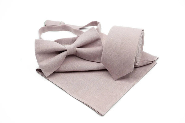 MAUVE color bow ties and skinny slim or standard neckties for men available with matching handkerchief / MAUVE wedding ties for groomsmen