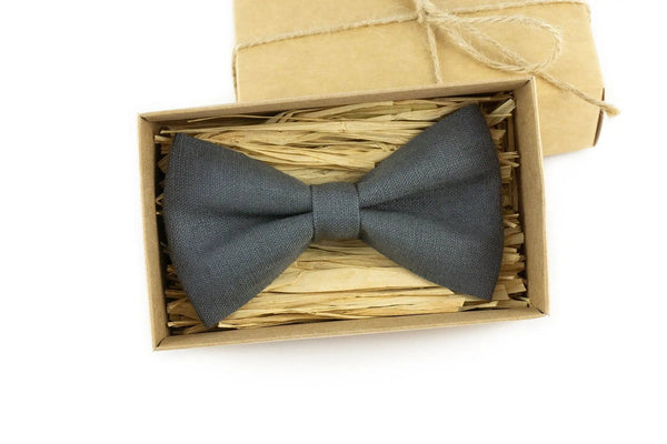 Dark Gray pre-tied ties for men and baby boys / Unique linen gift for father or husband