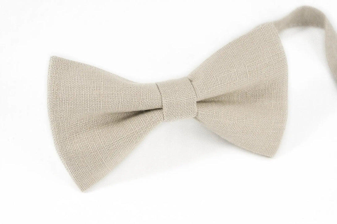 BEIGE color linen bow ties and neckties for men and boys available with matching pocket square / BEIGE color ties for rustic weddings