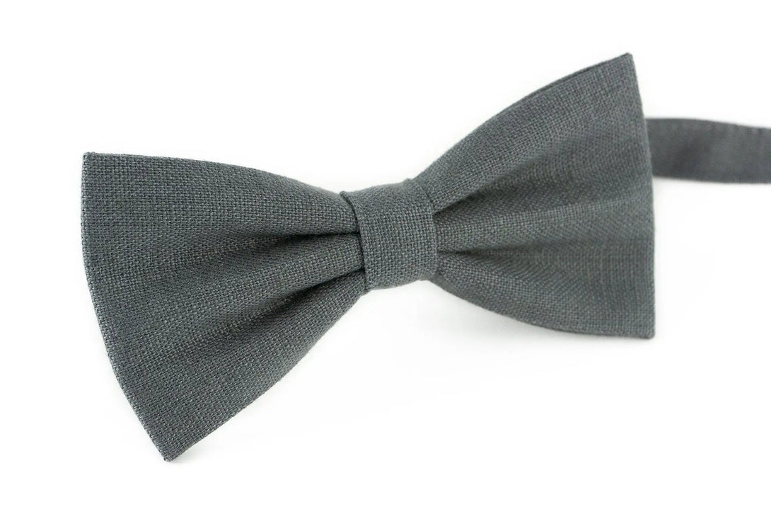 Dark Gray color linen butterfly men's bow tie - unique gift for husband boyfriend or father