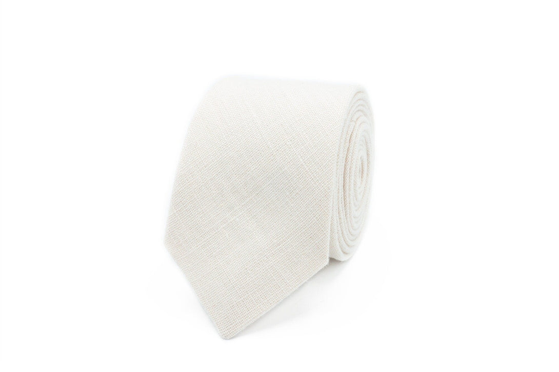 Ivory color linen pocket square / handkerchief available with skinny slim or standard groomsmen neckties for weddings or formal event