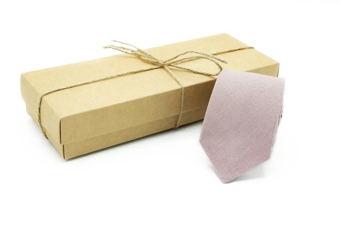 Mauve color linen wedding necktie for groomsmen and groom / Plain mauve color groomsmen tie