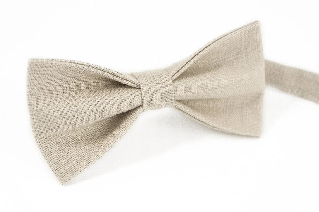 Beige color linen ties for men available with matching pocket square / Skinny and slim neckties