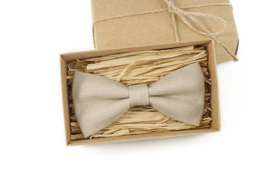 Beige color wedding bow tie for groomsman proposal gift / Anniversary gift for husband or boyfriend