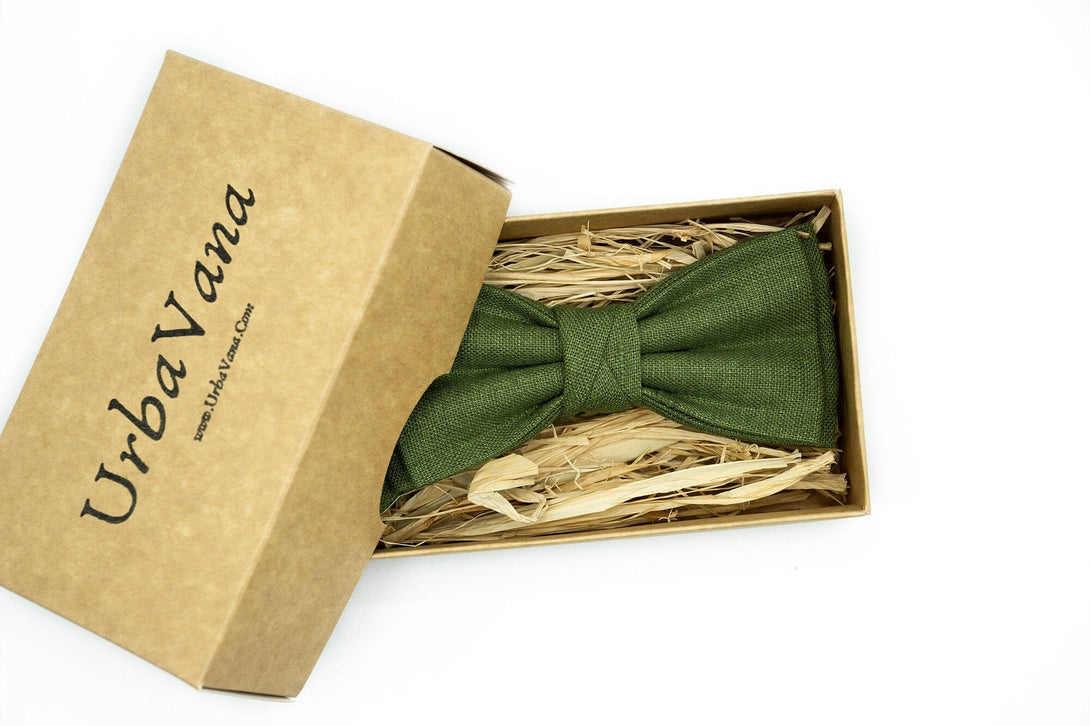 Olive green butterfly wedding bow ties and neckties for groomsmen proposal gift available with matching pocket square / Olive best men ties