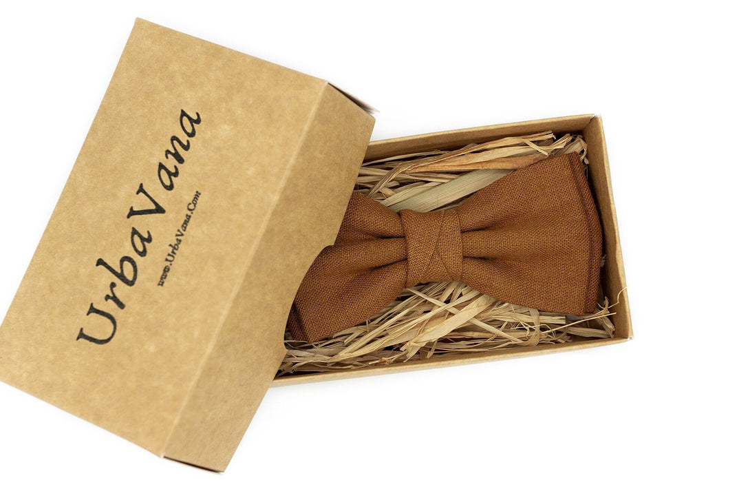 Cinnamon color butterfly wedding bow ties and neckties for groomsmen available with matching pocket square