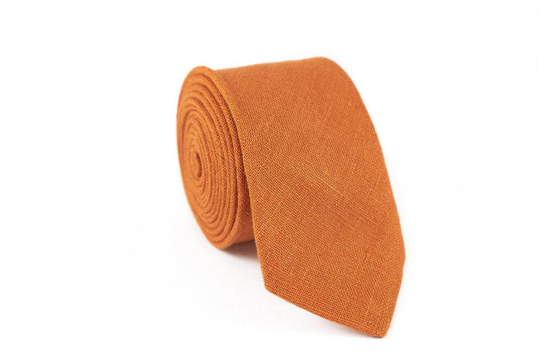 Burnt orange pre-tied bow ties for men made from eco-friendly linen