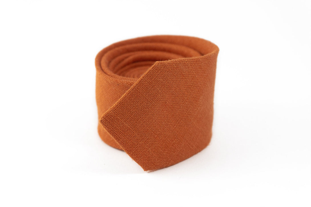 Burnt orange pre-tied bow ties for men made from eco-friendly linen