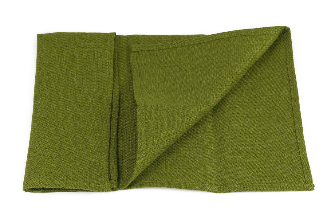 Moss green color linen pocket square and handkerchief for weddings available with matching necktie or bow tie