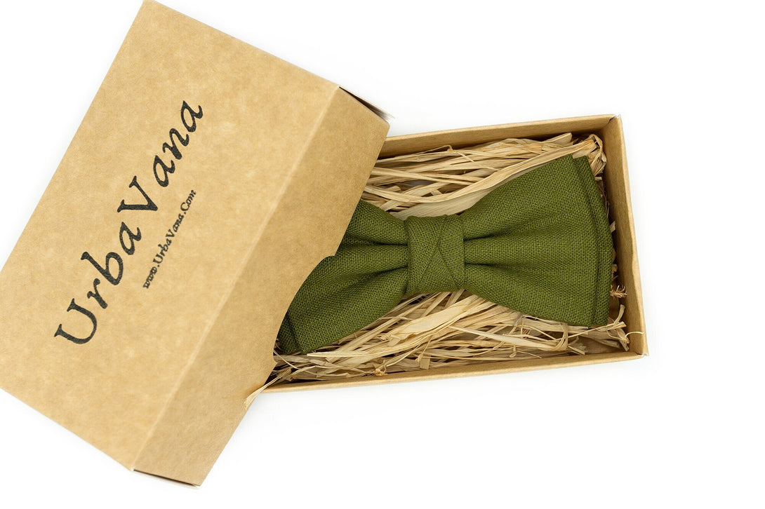 Moss Green linen butterfly bow ties and neckties for men and toddler baby boys / Moss green wedding bow ties and neckties for groomsmen