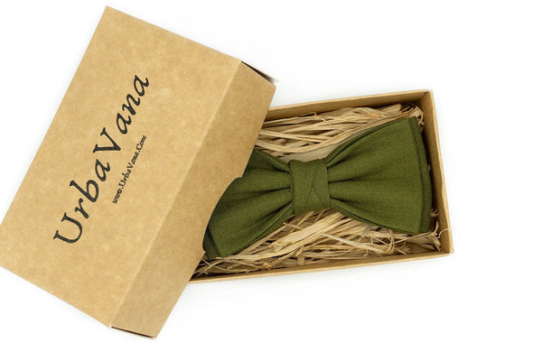 Moss Green pre-tied butterfly groomsmen bow ties and skinny or standard neckties for weddings available with matching pocket square