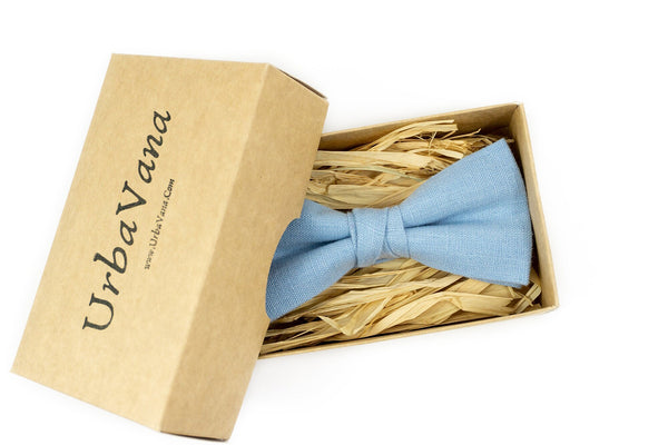 Sky blue linen mens wedding bow ties for groomsmen - sky blue wedding necktie