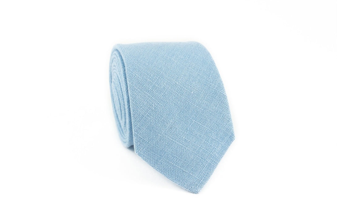 Sky blue linen groomsmen necktie for weddings or baby shower gift