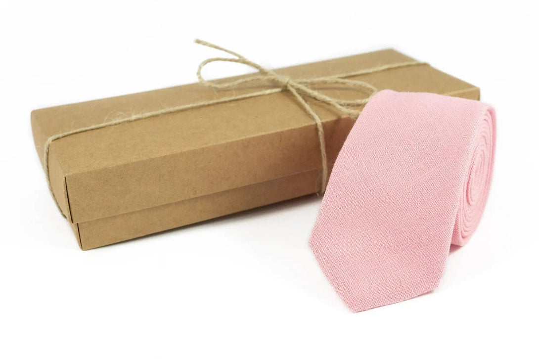 Pink color linen wedding necktie for groomsmen and groom / Future husband gift from bride