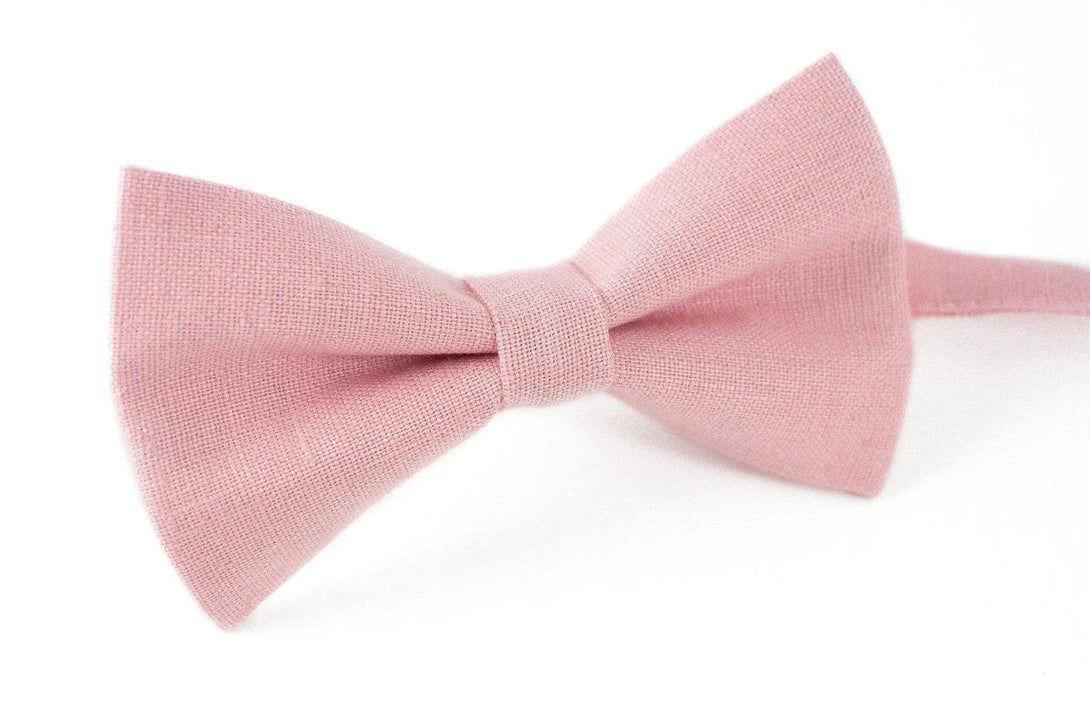 Pink color linen pre-tied wedding bow ties for groomsman / Baby shower gift for daddy and son bow ties