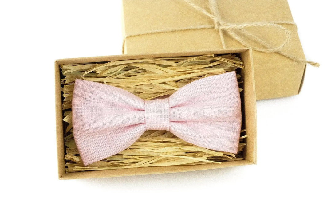 Light pink color linen butterfly men's bow ties available with matching handkerchief / Unique gift for men