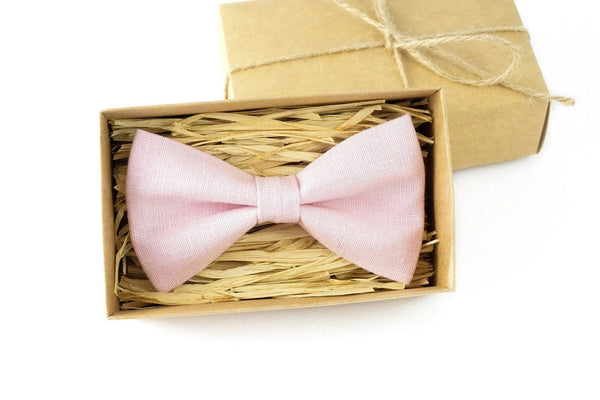 Light pink color linen pre-tied bow ties for man and toddler boys / Light Pink wedding bow ties and neckties for Groomsmen proposal gift