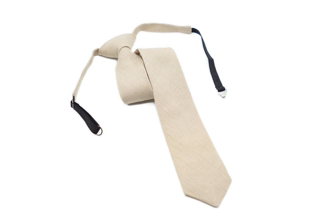 Beige color linen pre-tied necktie for men