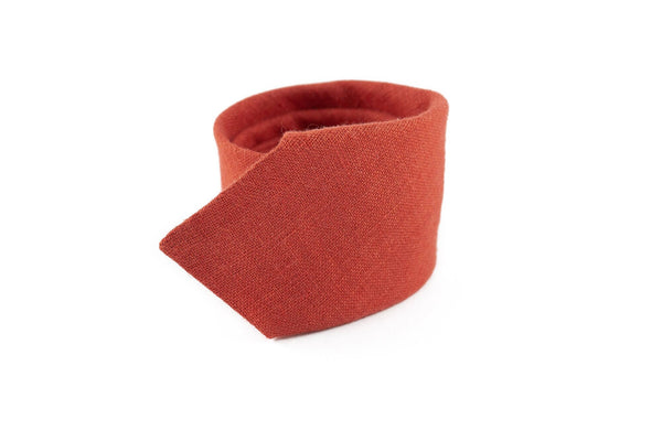 Red brick color linen necktie for man - wedding necktie for groomsmen