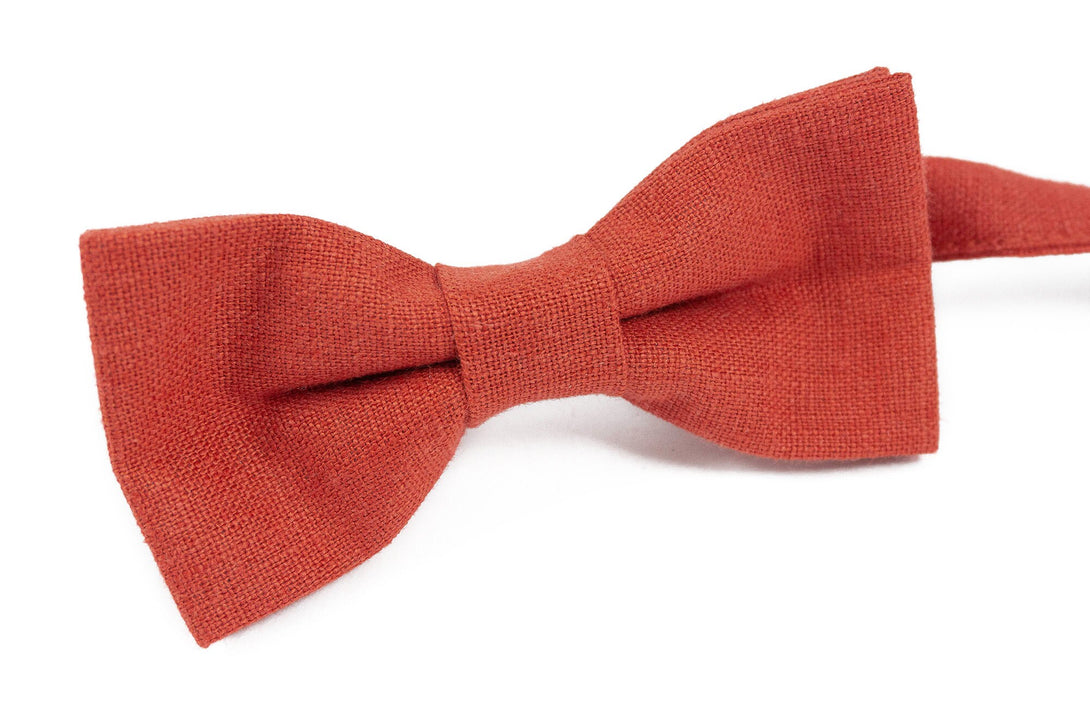 Red brick pre-tied linen groomsmen bow tie for men