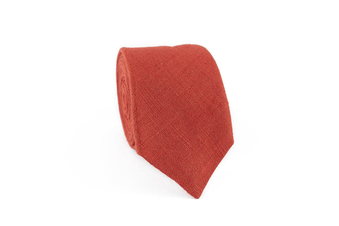 Red Brick linen butterfly wedding bow ties for groomsmen proposal gift available with matching pocket square / Red Brick necktie for man
