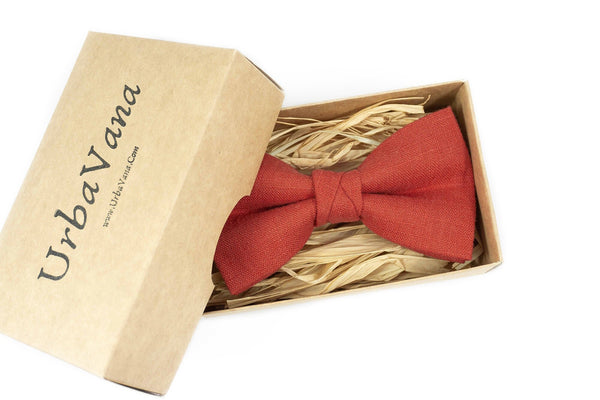 Red brick color mens bow tie for weddings - groomsmen bow tie