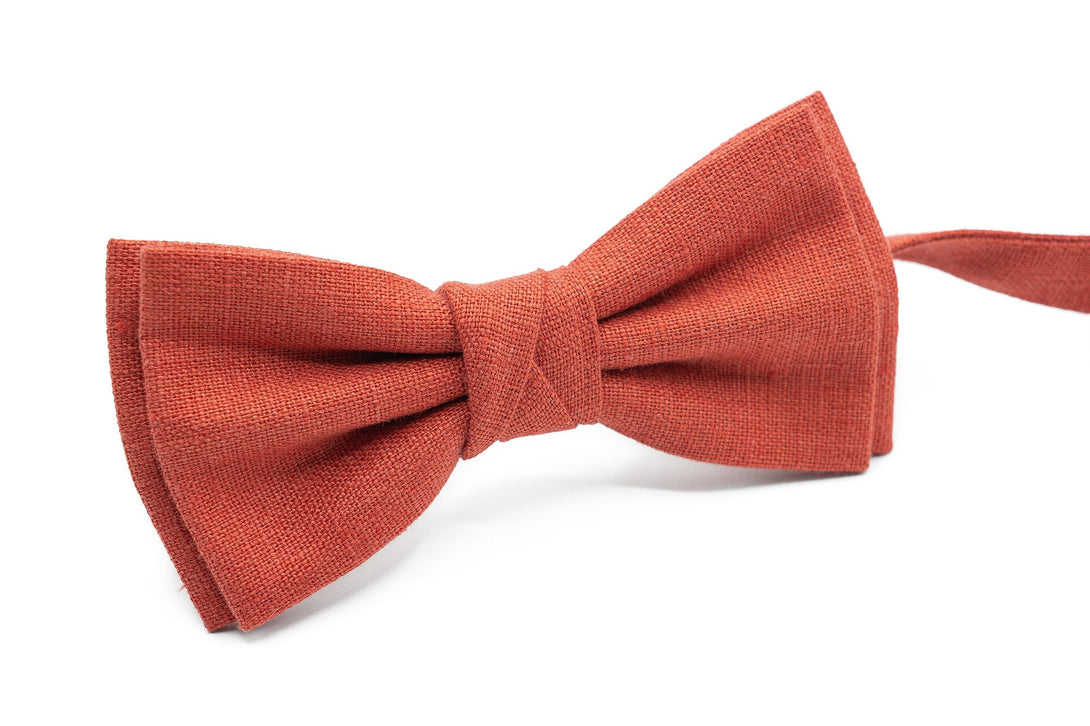 Red Brick linen butterfly wedding bow ties for groomsmen proposal gift available with matching pocket square / Red Brick necktie for man