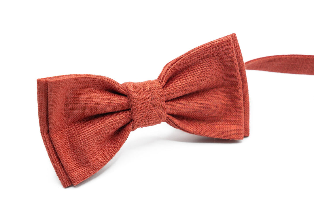 Red Brick linen butterfly bow ties for men and boys / Red Brick groomsmen neckties and suspenders for rustic or fall weddings