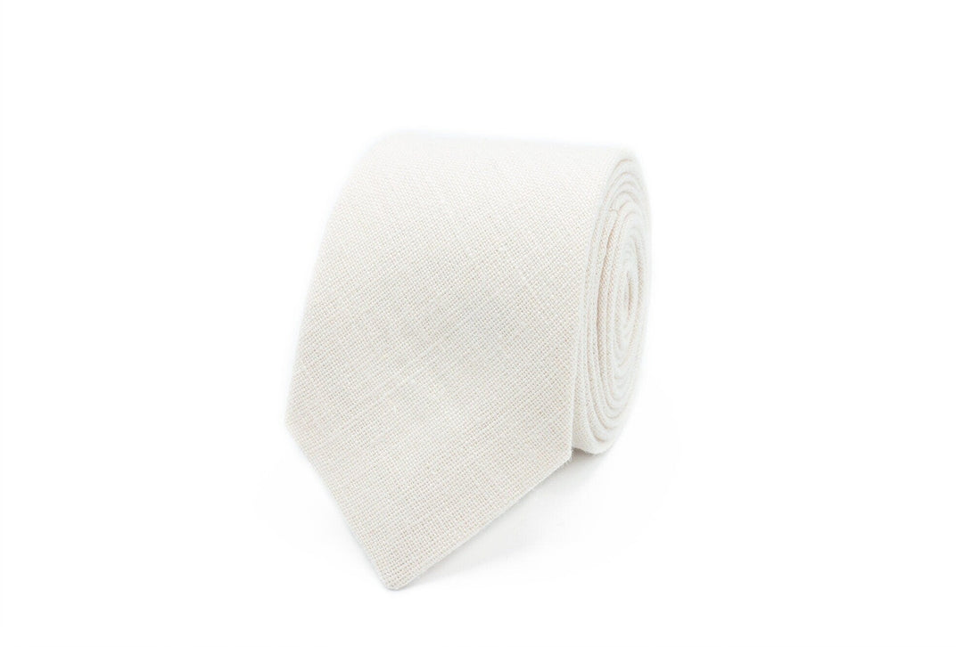 Ivory color linen groomsmen tie for wedding / Skinny and slim necktie for man