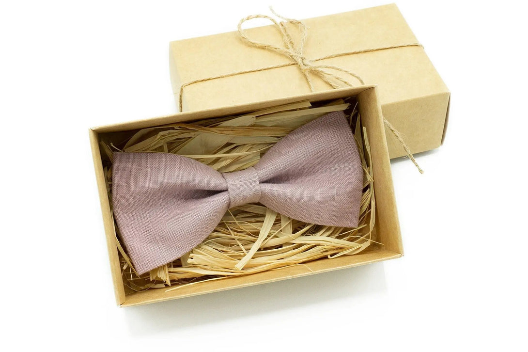 Mauve color linen wedding bow ties for groomsmen and ring bearer boys / Anniversary gift for husband