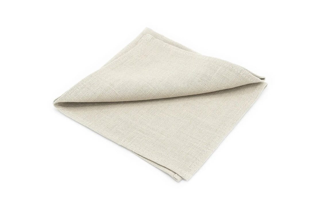 Beige color linen ties for men available with matching pocket square / Skinny and slim neckties