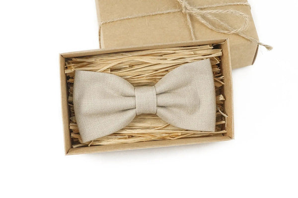 Beige color wedding bow tie and necktie for groomsman proposal gift / Anniversary gift for men