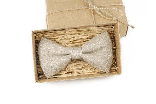 Beige color pre-tied bow ties for men and baby boys / Rustic wedding ideas and gift for groomsman