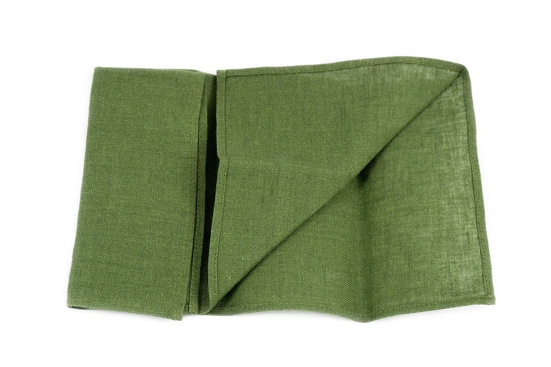 Olive green color linen pocket square or handkerchief for men and kids available with matching bow tie or slim necktie