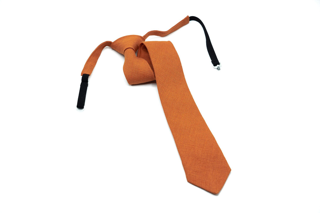 Burnt orange linen necktie for men