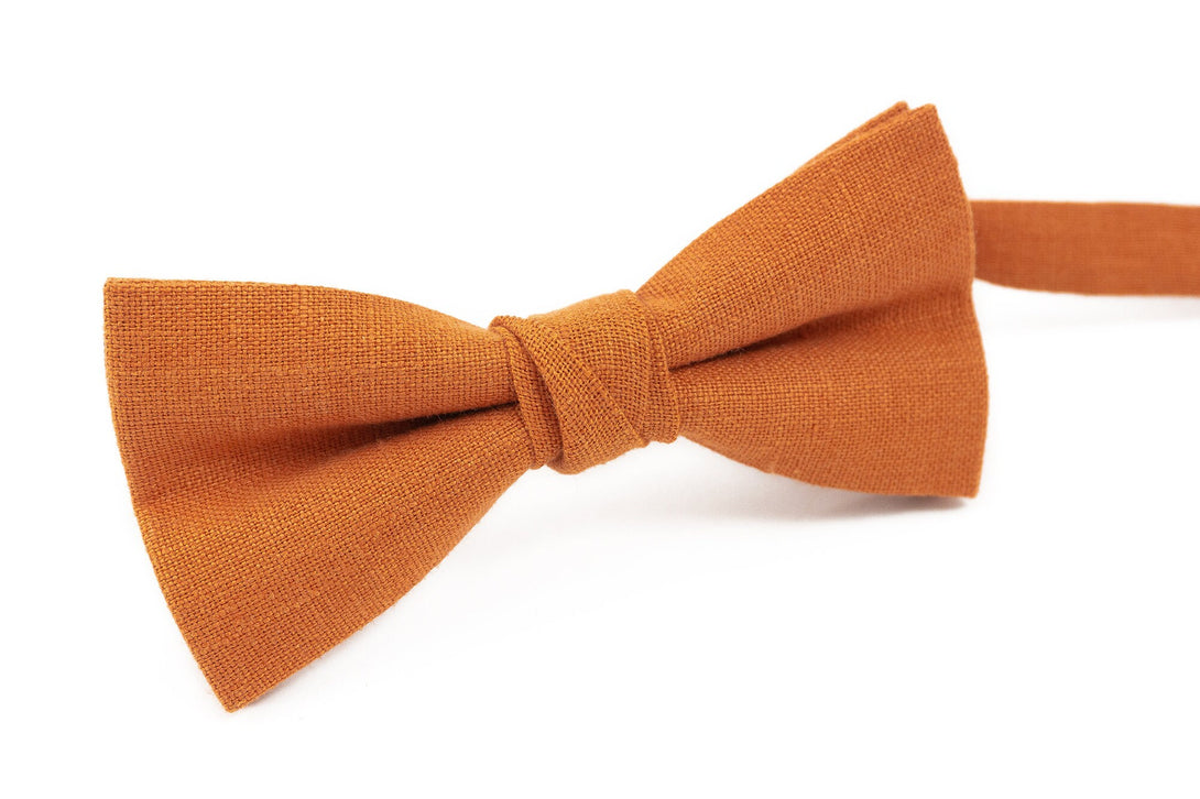 Burnt orange men's linen wedding bow tie for groomsmen gift