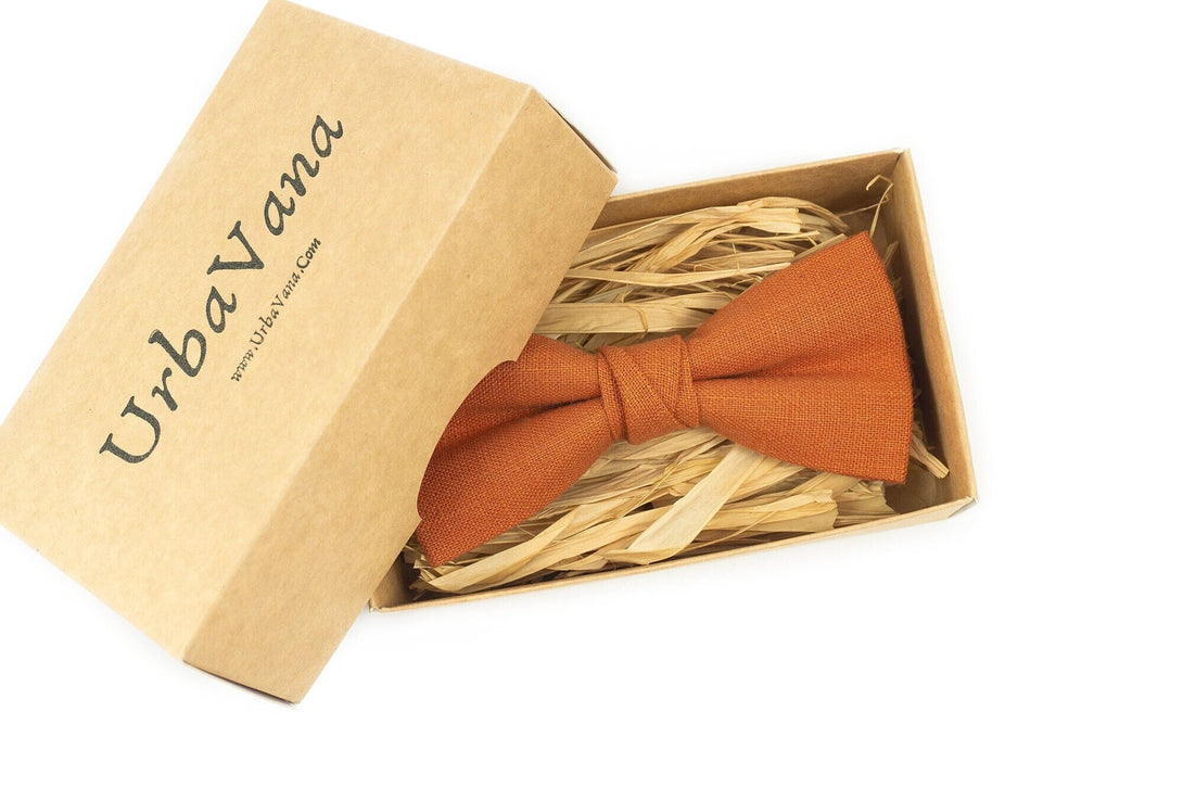 Burnt orange men's linen wedding bow tie for groomsmen gift