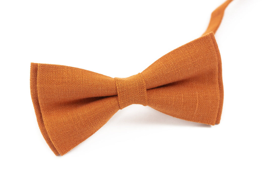 Burnt orange ties for weddings - linen groomsmen bow ties