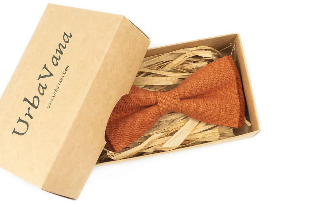 Burnt orange ties for weddings - linen groomsmen bow ties