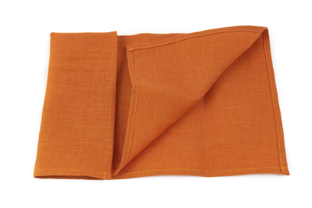 Burnt orange color linen pocket square available with matching necktie